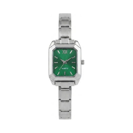 Silver Link Rectangular Emerald Green Dial Italian Watch