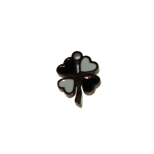 Black and White Four Leaf Clover Enamel Charm