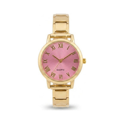 Gold Link Round Pink Roman Numeral Italian Watch (v2)