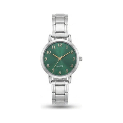 Silver Link Round Green Arabic Numeral Italian Watch