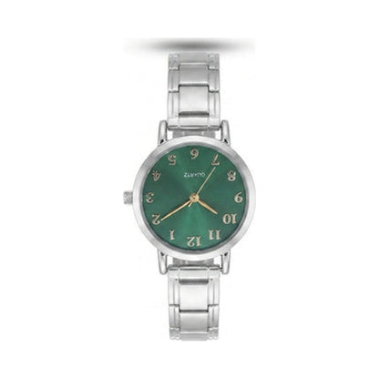 Silver Link Round Green Arabic Numeral Italian Watch