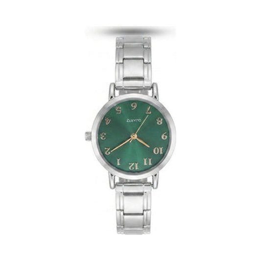 Silver Link Round Green Arabic Numeral Italian Watch