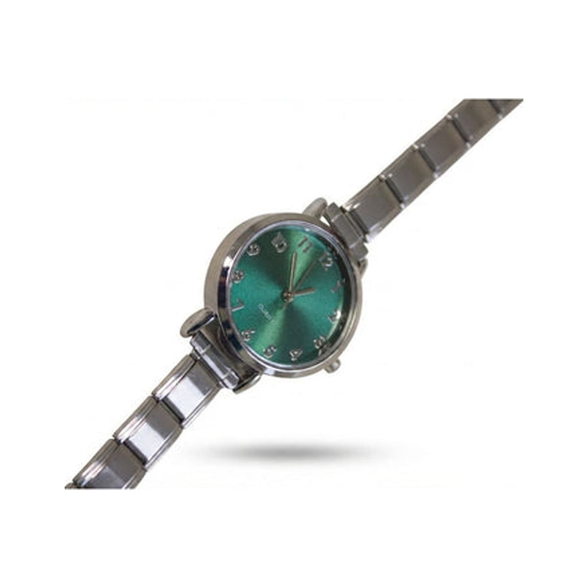 Silver Link Round Teal Crystal Marker Italian Watch