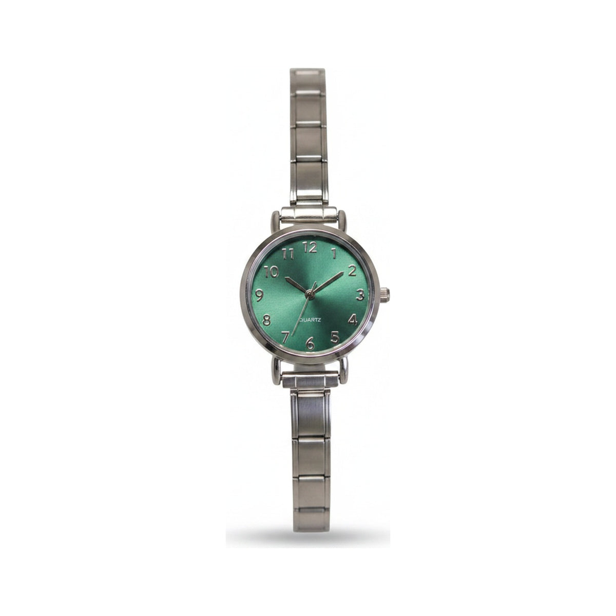 Silver Link Round Teal Crystal Marker Italian Watch
