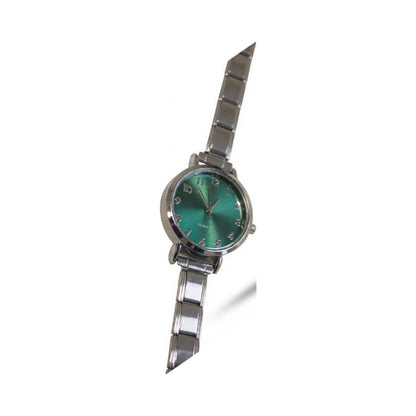 Silver Link Round Teal Crystal Marker Italian Watch