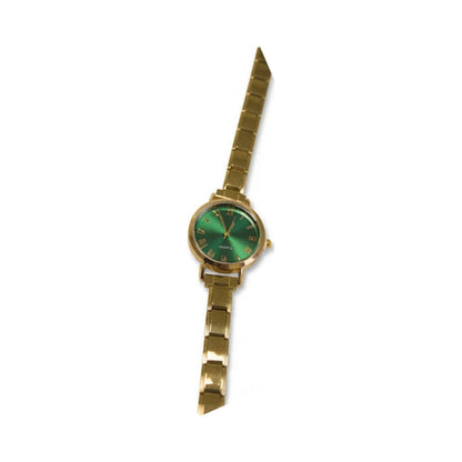 Gold Link Round Emerald Green Roman Numeral Italian Watch