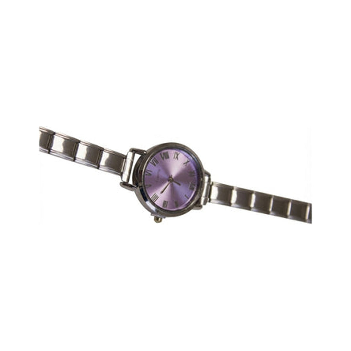 Silver Link Round Lavender Roman Numeral Italian Watch