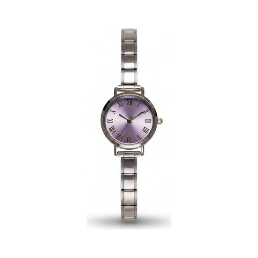Silver Link Round Lavender Roman Numeral Italian Watch