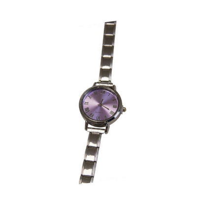 Silver Link Round Lavender Roman Numeral Italian Watch