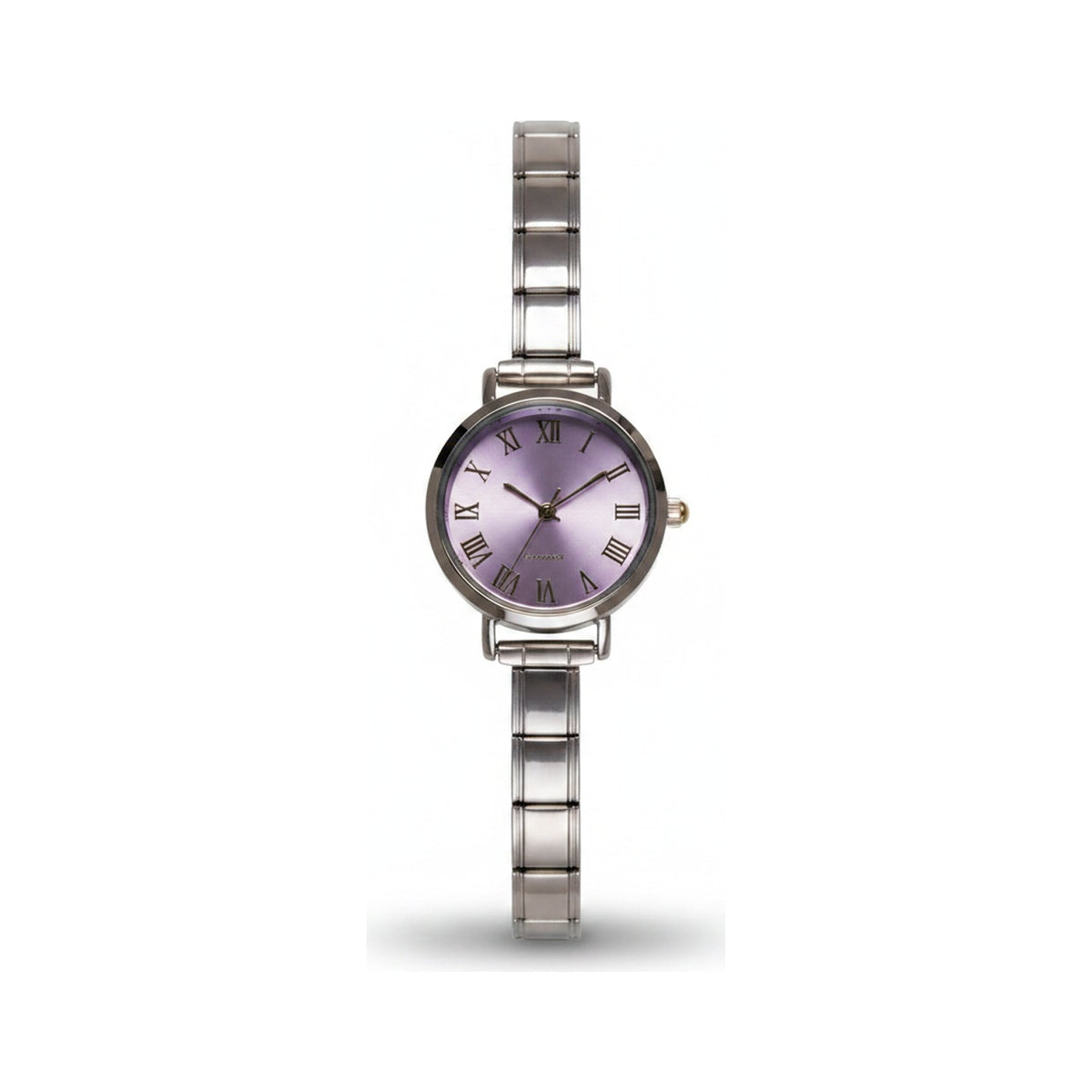 Silver Link Round Lavender Roman Numeral Italian Watch