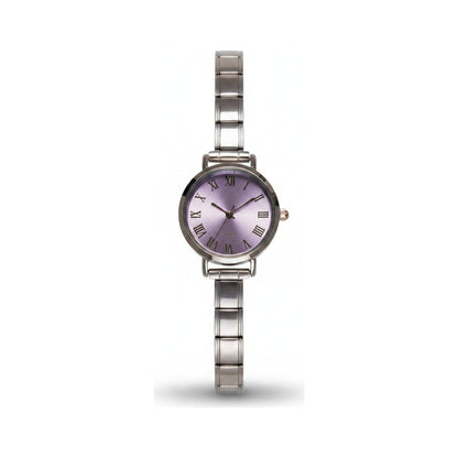 Silver Link Round Lavender Roman Numeral Italian Watch