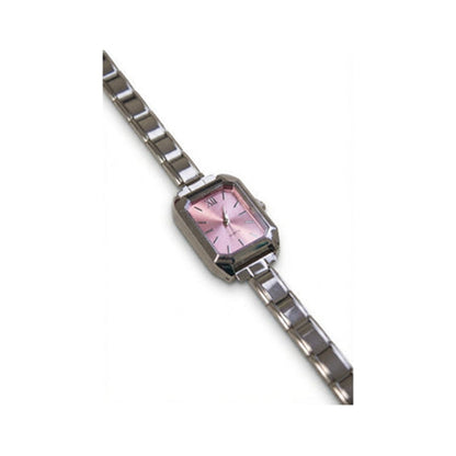 Silver Link Rectangular Pink Dial Italian Watch