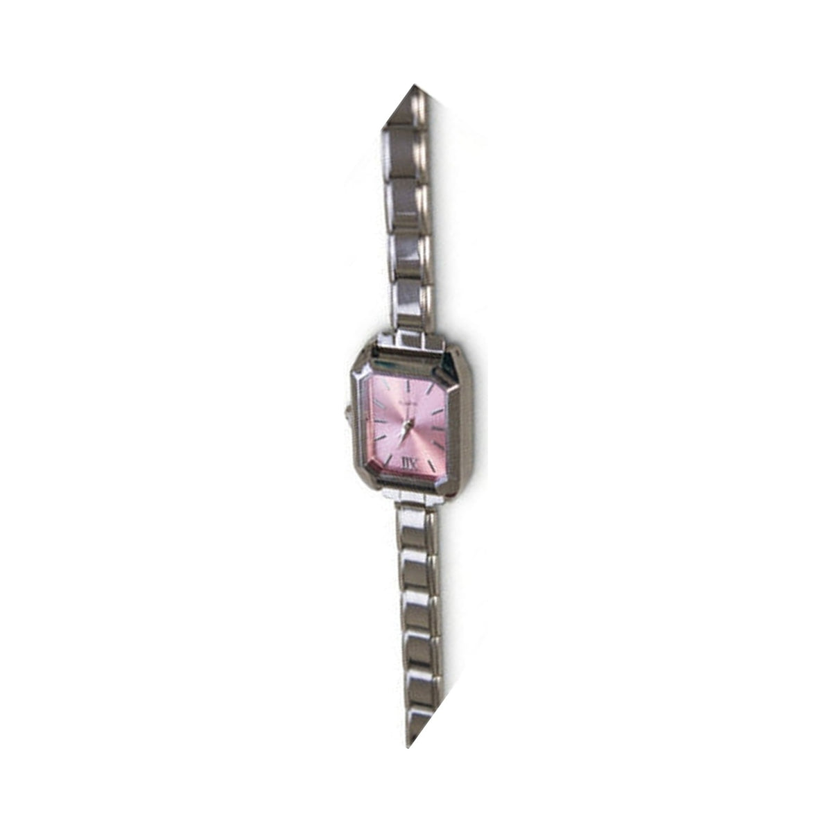 Silver Link Rectangular Pink Dial Italian Watch