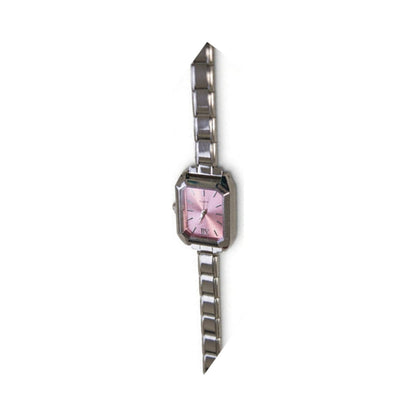 Silver Link Rectangular Pink Dial Italian Watch