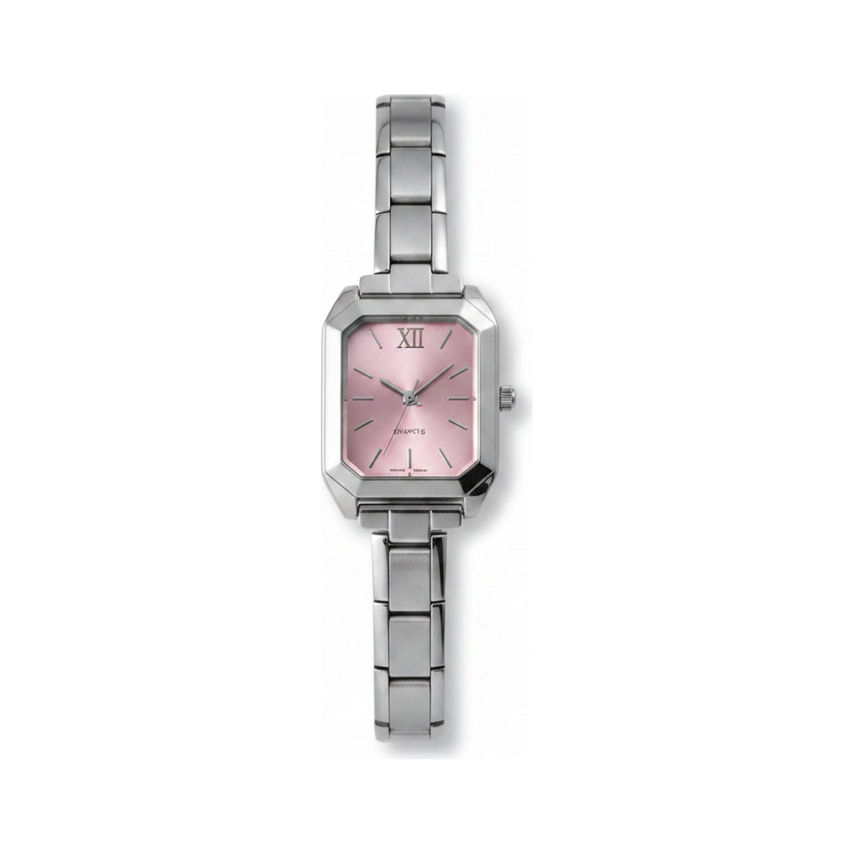 Silver Link Rectangular Pink Dial Italian Watch
