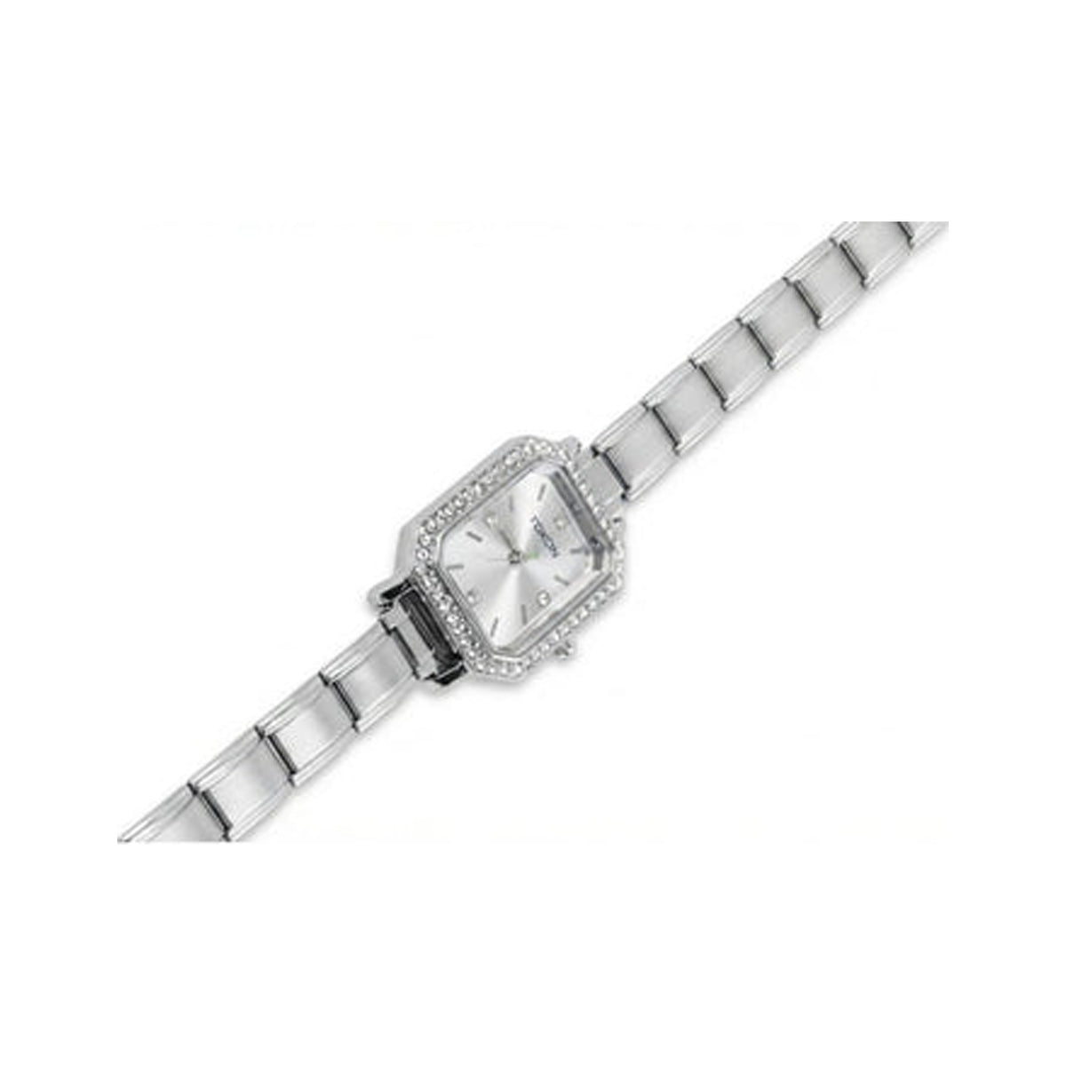 Silver Link Octagonal Crystal Bezel Silver Dial Italian Watch