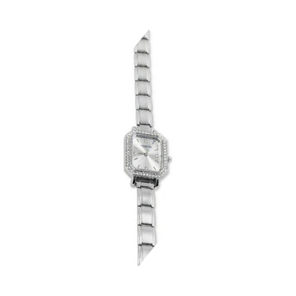 Silver Link Octagonal Crystal Bezel Silver Dial Italian Watch