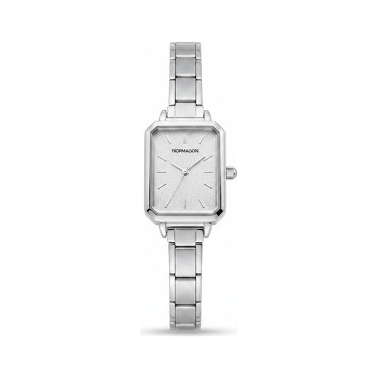 Silver Link Rectangular Glitter Dial Italian Watch
