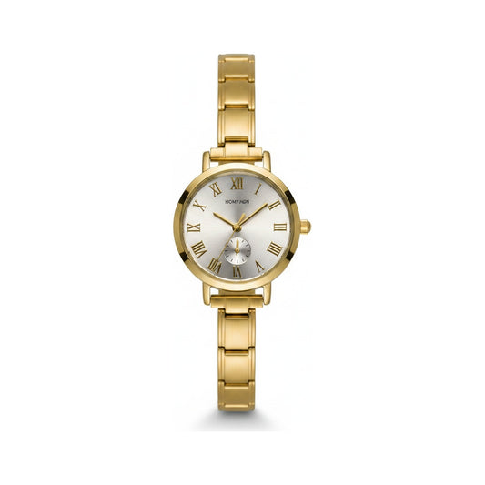 Gold Link Round Silver Full Roman Numeral Italian Watch