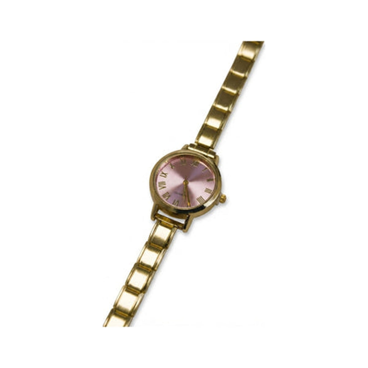 Gold Link Round Pink Roman Numeral Italian Watch