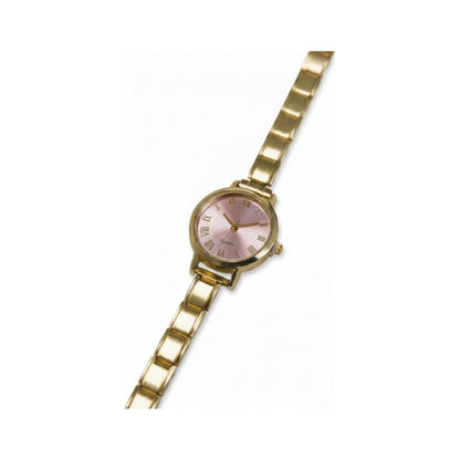 Gold Link Round Pink Roman Numeral Italian Watch