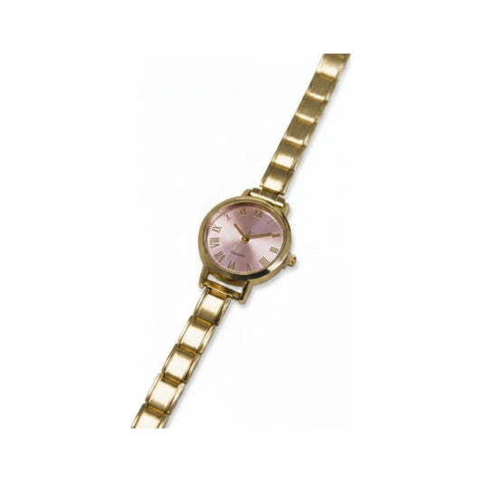 Gold Link Round Pink Roman Numeral Italian Watch