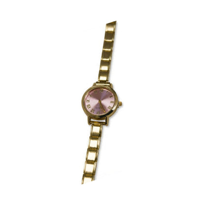 Gold Link Round Pink Roman Numeral Italian Watch