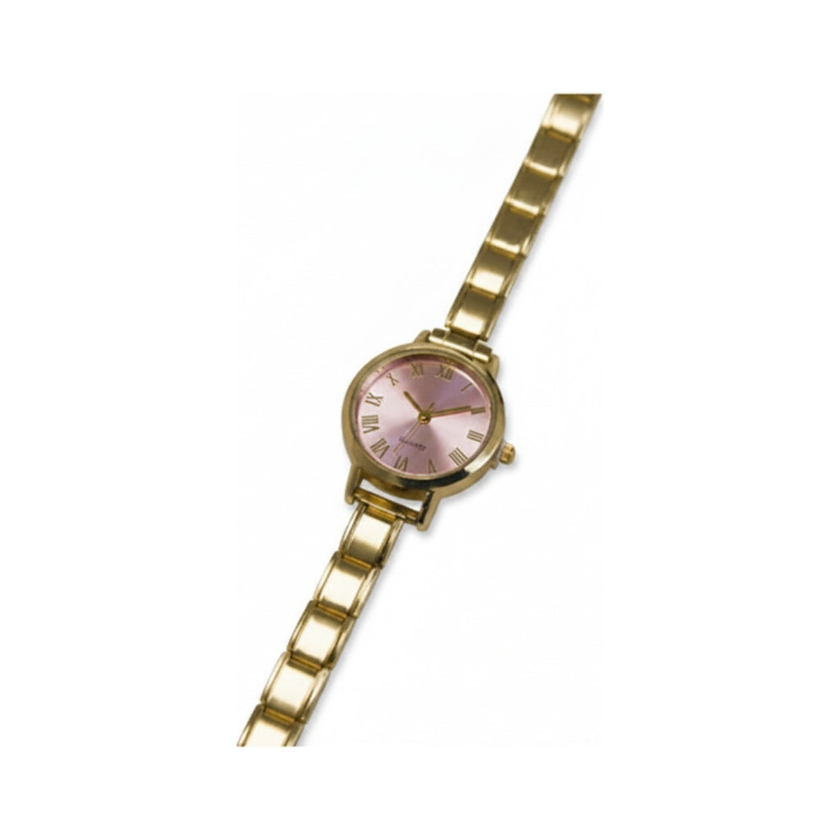 Gold Link Round Pink Roman Numeral Italian Watch