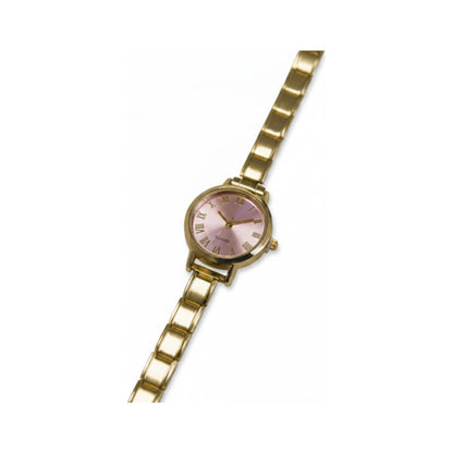 Gold Link Round Pink Roman Numeral Italian Watch