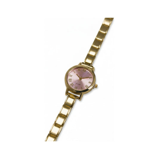 Gold Link Round Pink Roman Numeral Italian Watch