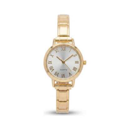 Gold Link Round Silver Roman Numeral Italian Watch