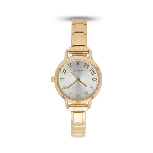 Gold Link Round Silver Roman Numeral Italian Watch