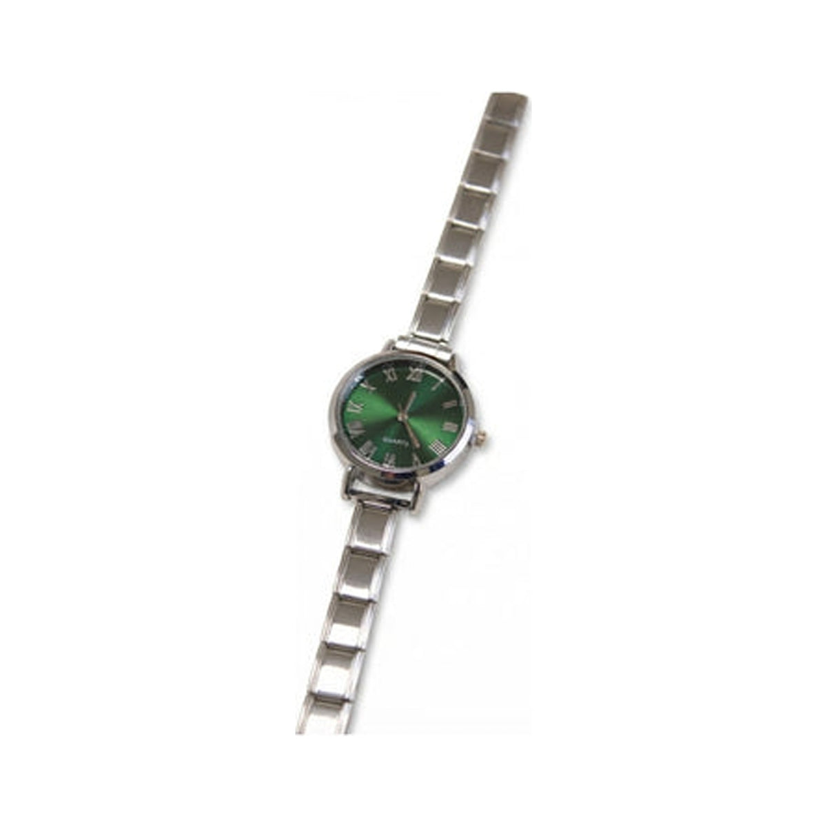 Silver Link Round Green Roman Numeral Italian Watch