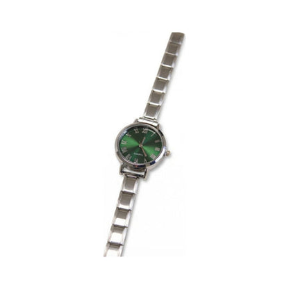 Silver Link Round Green Roman Numeral Italian Watch