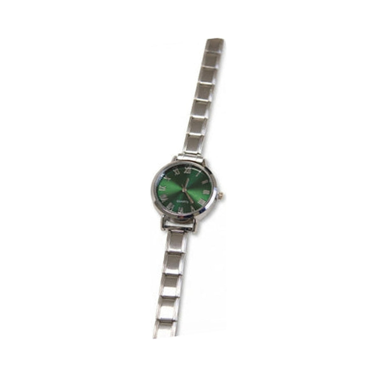 Silver Link Round Green Roman Numeral Italian Watch