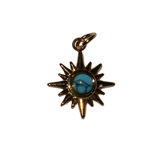 Gold Star with Turquoise Stone Charm