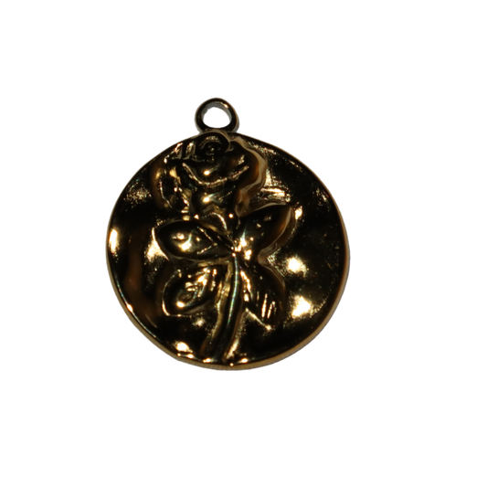 Stem Rose Coin Charm