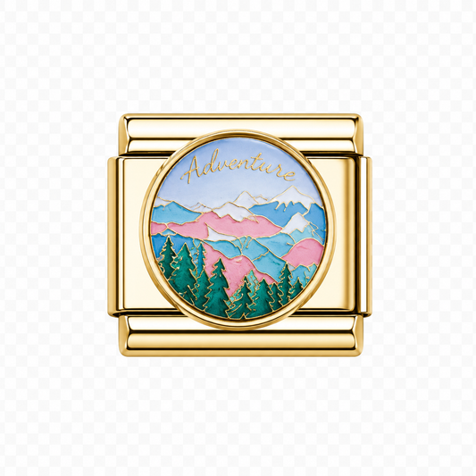 Adventure Mountain scene Italian Charm — Gold