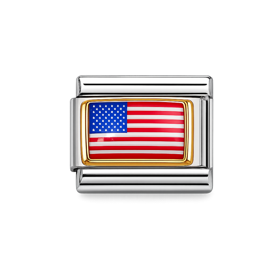 American Flag Italian Charm — Silver
