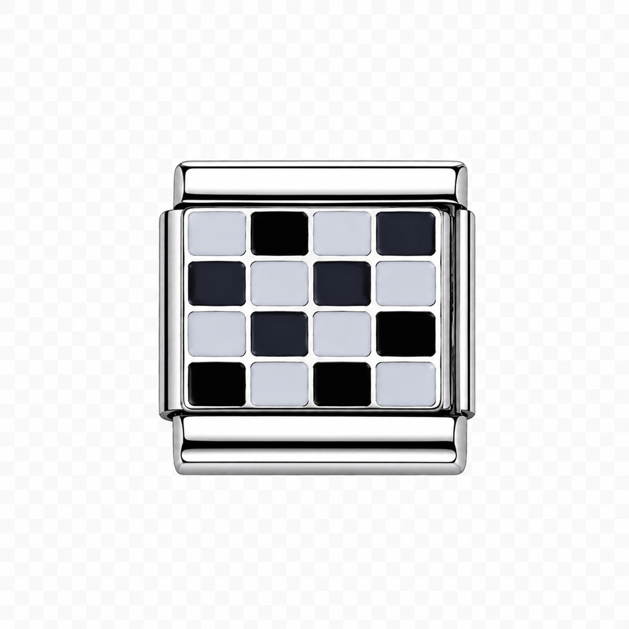 Black and white checker Italian Charm — Silver
