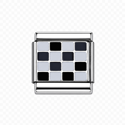 Black and white checker Italian Charm — Silver
