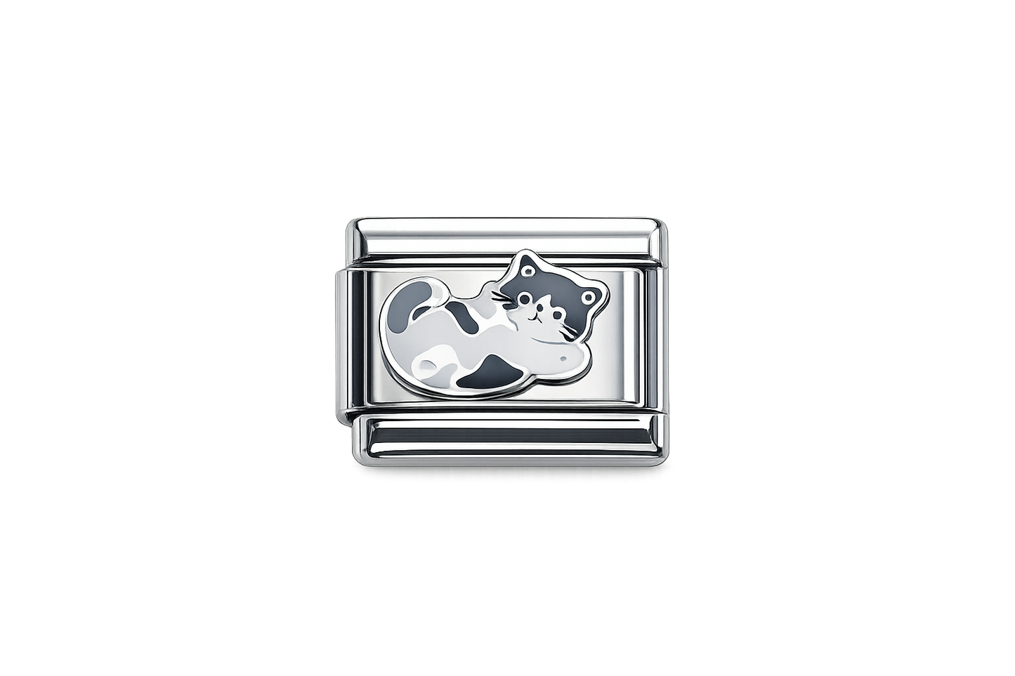 Black cat on back Italian Charm — Silver