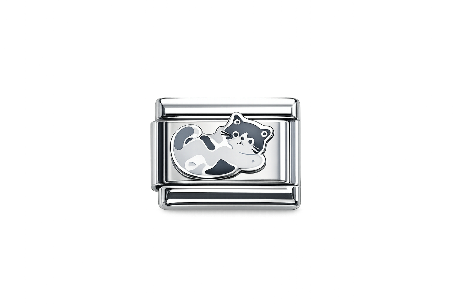 Black cat on back Italian Charm — Silver