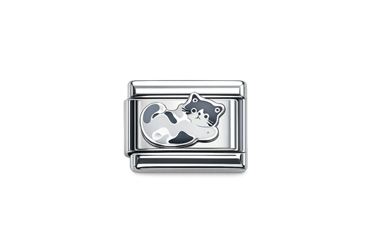 Black cat on back Italian Charm — Silver