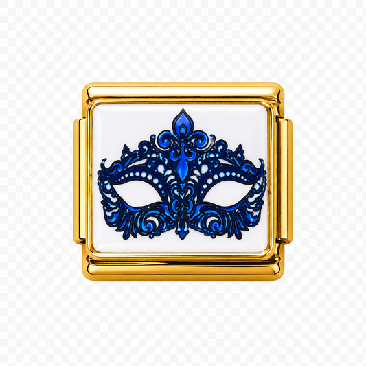 Blue Masquerade Mask Italian Charm — Gold