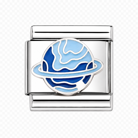 Blue Saturn Italian Charm — Silver