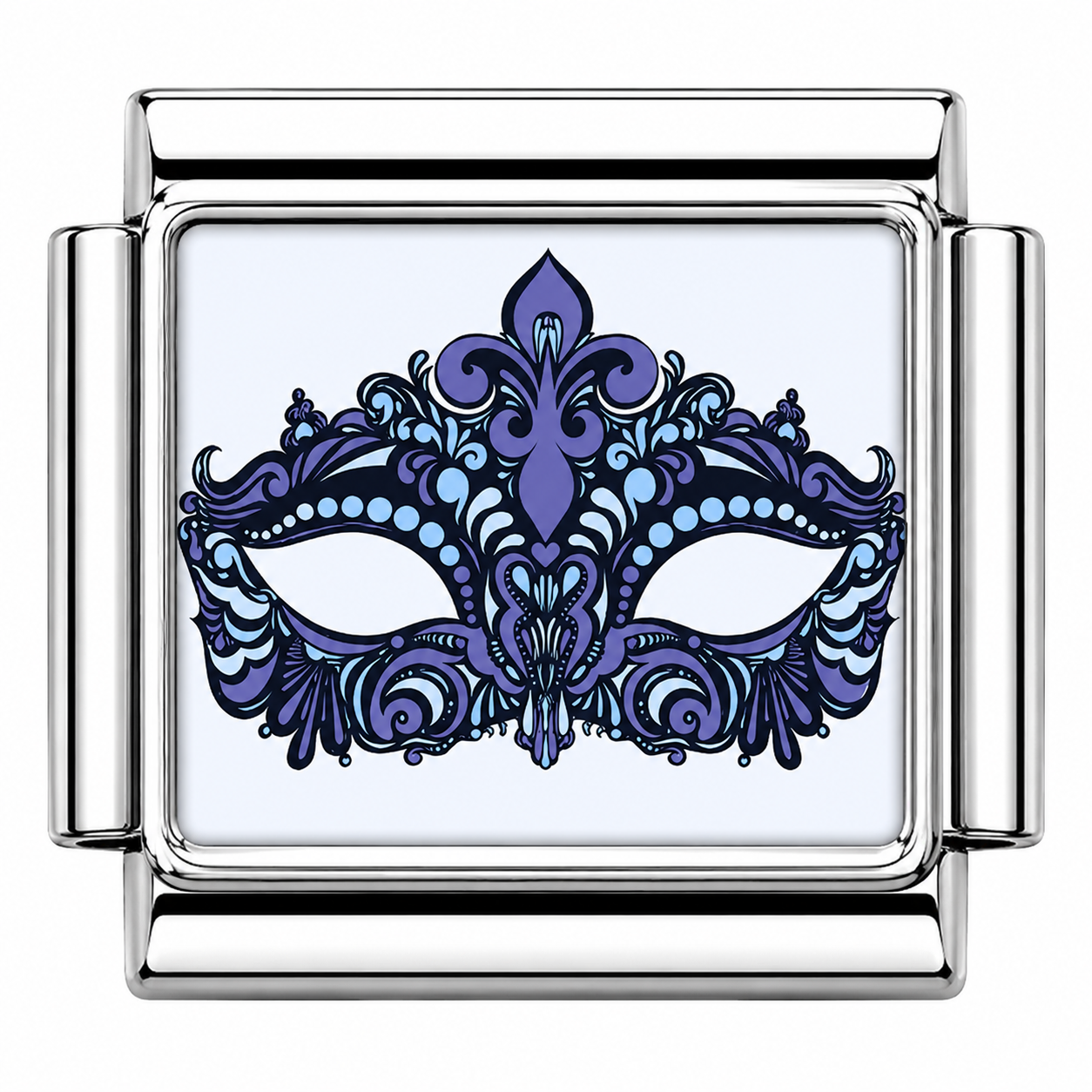 Blue masquerade mask with Light blue Italian Charm — Silver