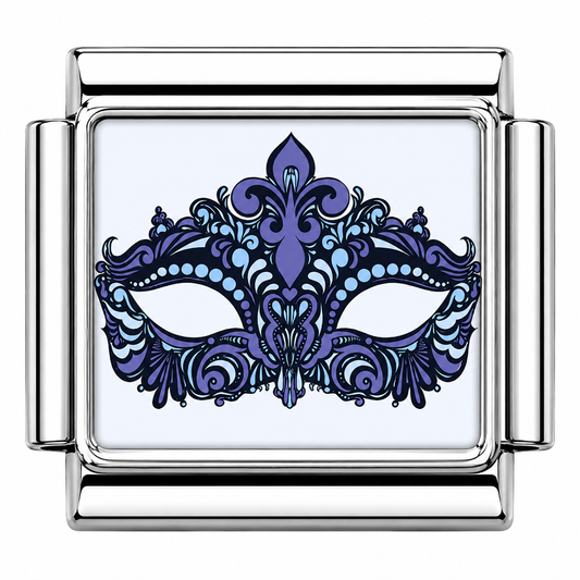 Blue masquerade mask with Light blue Italian Charm — Silver