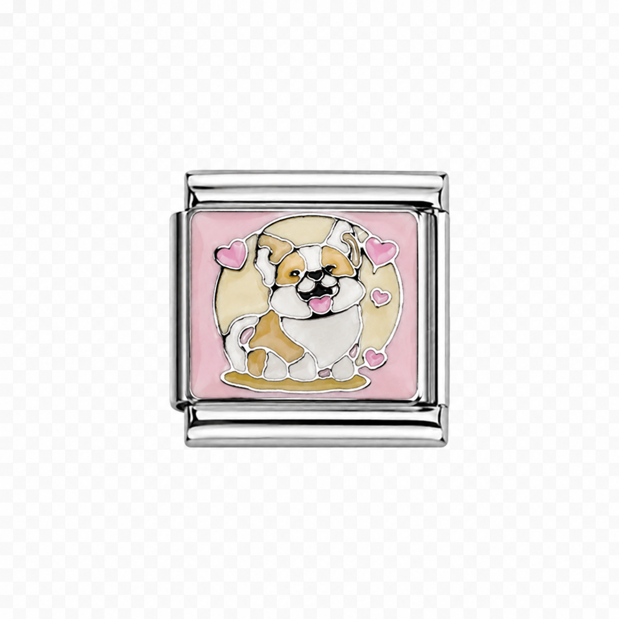 Corgi with pink background Italian Charm — Silver