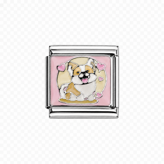 Corgi with pink background Italian Charm — Silver